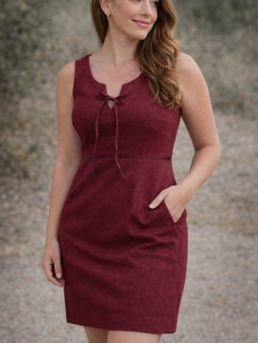 American Eagle Burgundy Wool Dress 0 NWT Sleeveless Tie Front